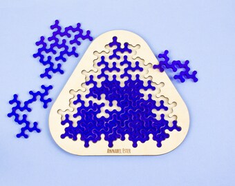 Blue transparent - Medium fractal jigsaw puzzle made with laser cut made off recycled acrylic plexiglass