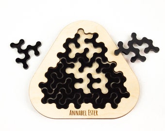 Zwart met satijn finish - Small fractal jigsaw puzzel gemaakt met laser snijder en van gerecycled acrylaat plexiglas