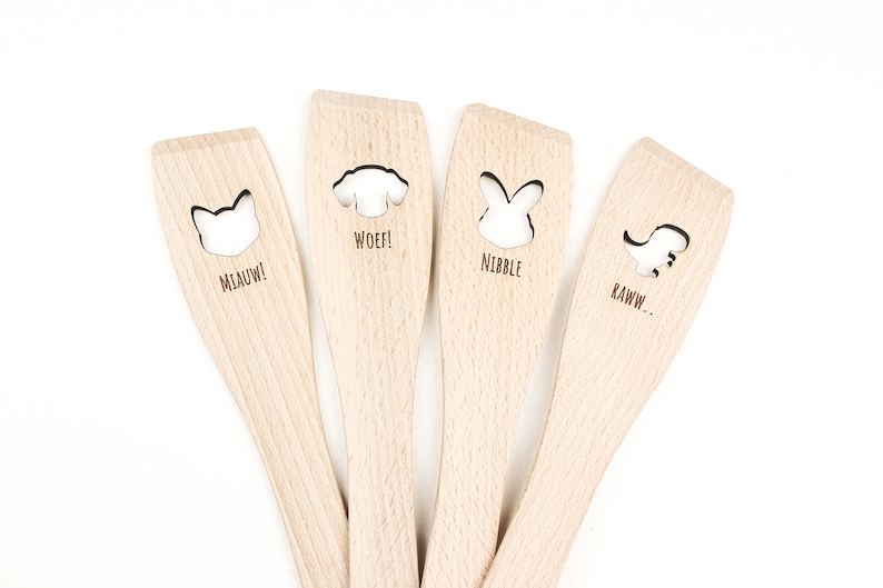 Animal, Dog, Cat, Bunny, Dinosaurus, Wooden spatula with made with laser cut image 1