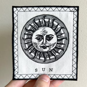 Handmade Sun with Text patch - printed patch - sun patch - sun and moon patch - iron on sew on patch - sun patches - astrology patches