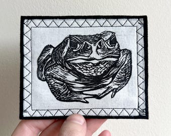 Toad No Text Handmade Patch - Iron on - Sew on - Block Printed - Frog