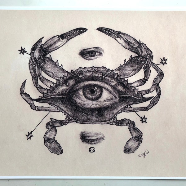 Astrology Cancer Zodiac Art Print - 8.5in x 11in - Cancer Crab Constellation Art Print - Astrology Art - Zodiac Art - Bizarre Art