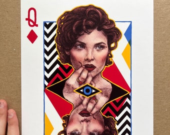 Audrey Horne Playing Card Print - Twin Peaks Print - Fan Art Print - Artwork by Kelly Roman - Queen of Diamonds