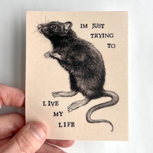 Rat I&#39;m Just Trying to Live My Life Vinyl Waterproof Sticker - Year of the Rat Introvert Sticker - Rat Art - Rat Accessories - 3.25in x 4in