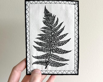 Fern Without Text Handmade Patch - Iron on - Sew on - Block Printed