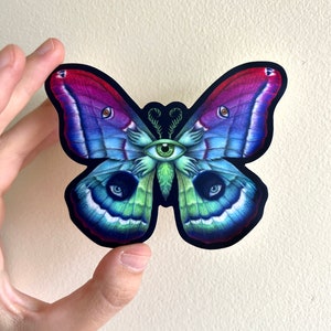 Sticker papillon coloré en vinyle 3 x 4 po - Sticker métamorphose - Sticker psychédélique - Sticker pour ordinateur portable - Sticker bouteille d'eau - Sticker imperméable