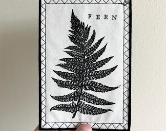 Fern With Text Handmade Patch - Iron on - Sew on - Block Printed