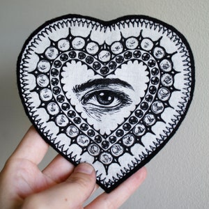 Lover's Eye BLACK Ink Handmade Patch - Iron on - Sew on - Block Printed