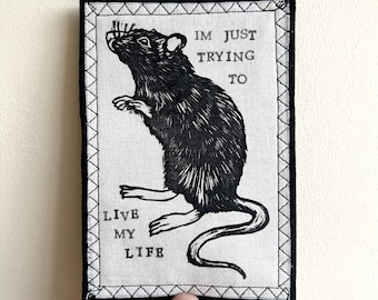 Patch fait main rat - thermocollant - à coudre - imprimé bloc