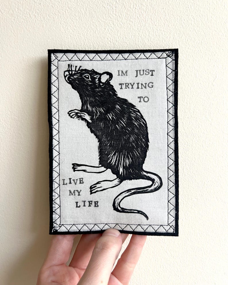 Rat Handmade Patch - Iron on - Sew on - Block Printed