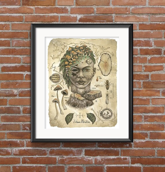 オリジナル絵画　mushroom Surreal Brain Evolution, Stoned Ape Psychedelic Mushrooms