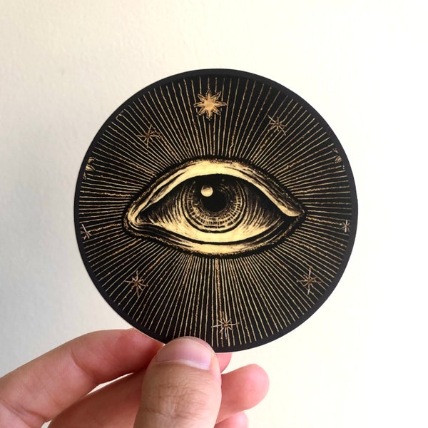 Golden Eye Vinyl Sticker - All Seeing Eye Vinyl Sticker - Celestial Sticker - Radiating Eye Sticker - Celestial - Occult