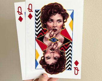 Audrey Horne Playing Card Small 5in x 7in Print - Twin Peaks Print - Fan Art Print - Artwork by Kelly Roman - Queen of Diamonds