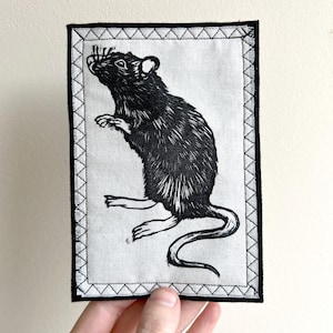 Aplique artesanal sem texto com rato - Para passar a ferro, costurar ou estampar em bloco