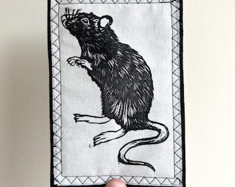 Écusson fait main rat sans texte - thermocollant - à coudre - imprimé bloc