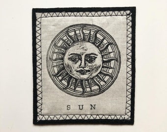 Handmade Sun with Text patch - sun patch - sun and moon patch - iron on patch - sew on patch - sun patches - astrology patches - astrology