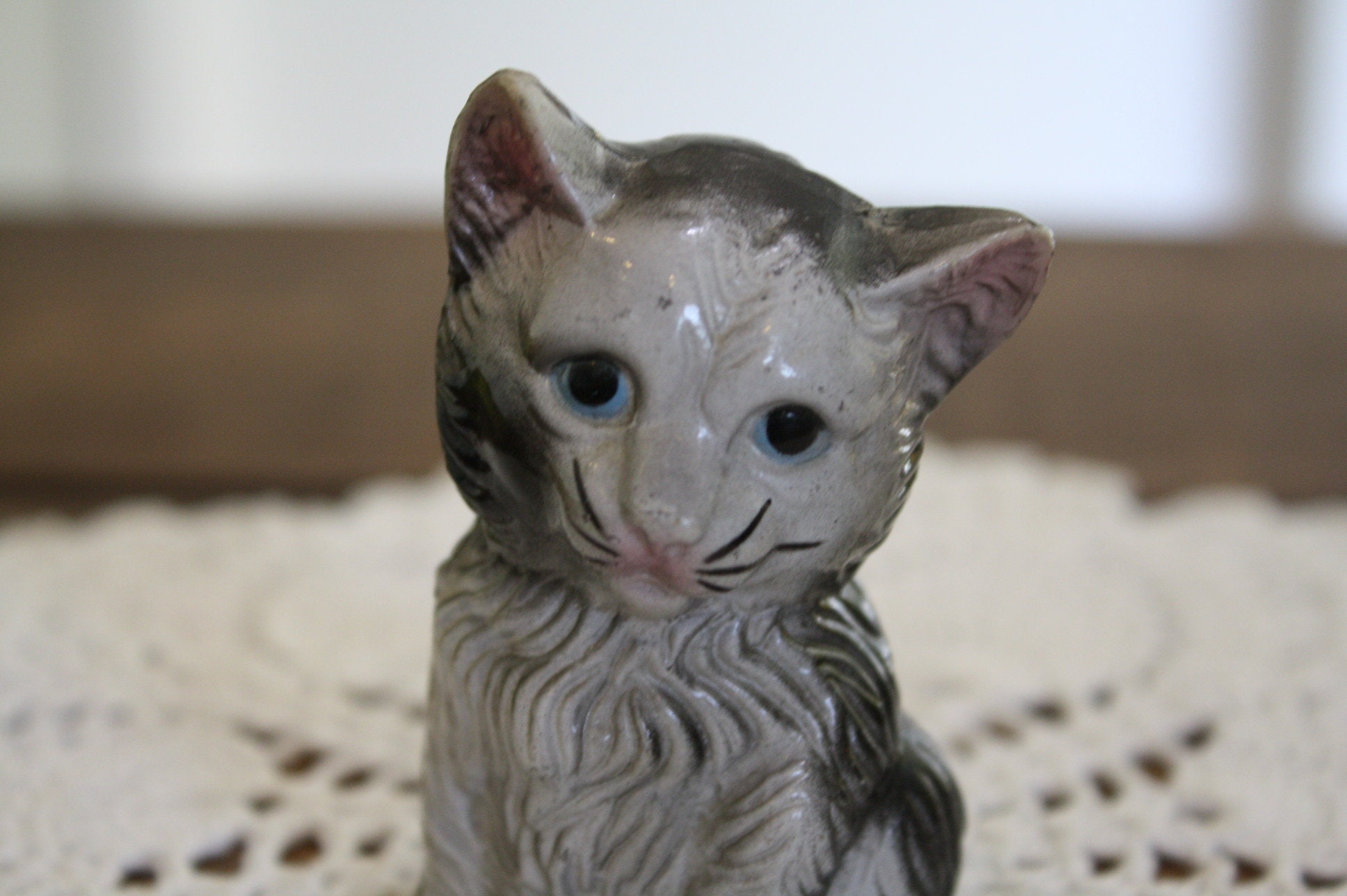Vintage hard plastic kitty cat figurine hand painted. Etsy