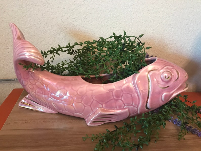 Koi Fish Planter. Vintage Pink Salmon