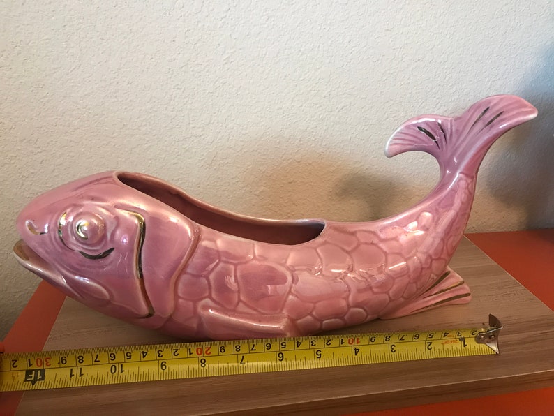 Koi Fish Planter. Vintage Pink Salmon