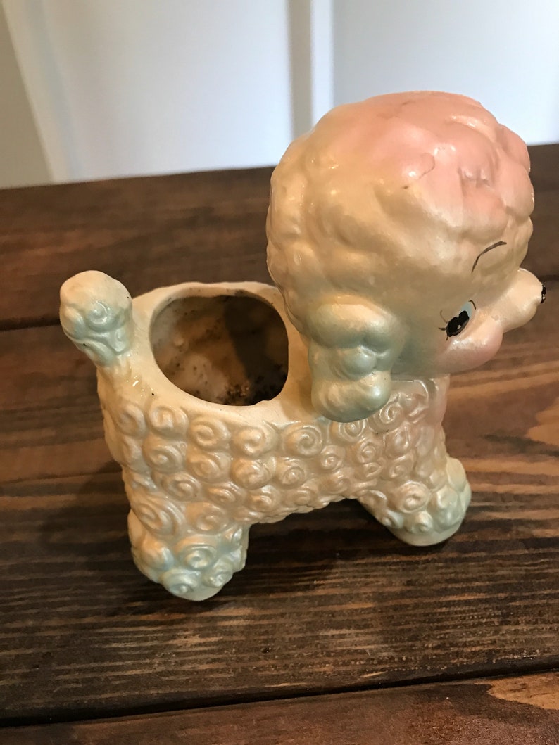Vintage ceramic hand painted lamb indoor planter.