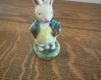vintage pottery farmer rabbit. miniature, fairy garden. Cottagecore decor
