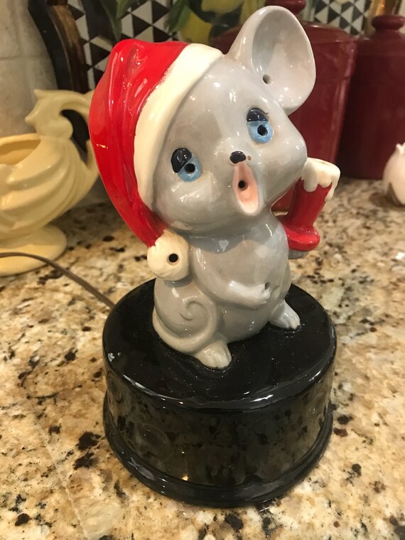Vintage Light Up Christmas Mouse Ceramic Decor Kitschmas Etsy