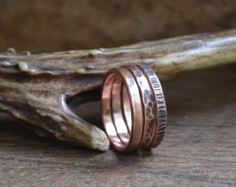 Stackable copper ring band, set of copper ring band, textured copper ring band, small copper ring band, women simple copper rings, ring set