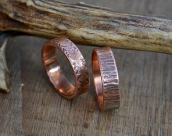 Wedding copper ring band, set of 2 copper ring band, textured copper ring band, thick copper ring band, women simple copper rings, ring set