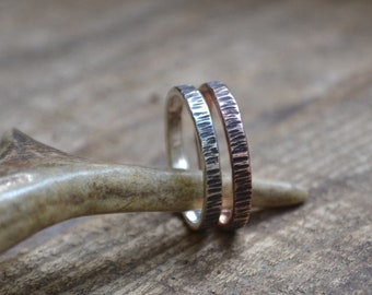 Sterling ring band set, simple copper ring band, sterling and copper ring band, stackable sterling ring band, stackable copper ring band