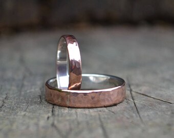 Alternative wedding ring bands, men wedding ring band, copper and sterling ring band, sterling rustic ring band, men ring, men sterling ring