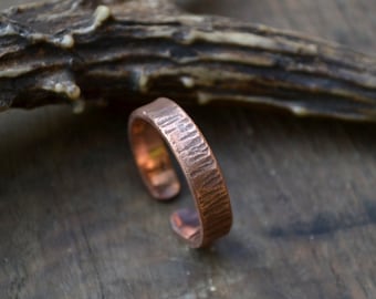 Simple adjustable copper ring band, rustic copper ring band, textured copper ring band, thick copper ring band, chunky men copper ring