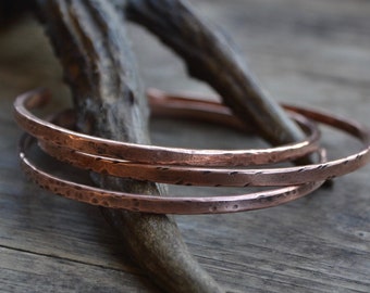 Skinny copper bracelet set, women's copper bracelet, textured copper bracelet, 10 GA simple copper bracelet, copper bangle, thin bangle