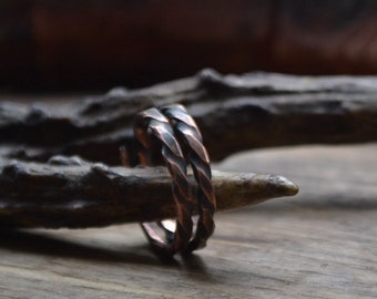 Twisted copper ring band, copper ring band, hammered copper ring band, torc copper ring band, double copper ring band, men viking jewelry