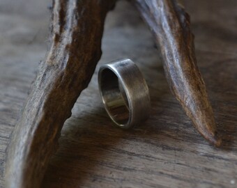 Sterling chunky men's ring band, oxidize sterling ring band, burnished sterling silver men ring band, simple sterling silver ring band