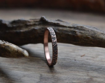 Simple adjustable copper ring band, rustic copper ring band, textured copper ring band, bark textured copper ring band, men copper ring