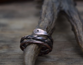 Anillo de serpiente, anillo de serpiente forjado a mano, anillo de serpiente, anillo de torc, anillo de cobre de los hombres, anillo vikingo de los hombres, anillo de serpiente de cobre de los hombres, anillo de serpiente de los hombres