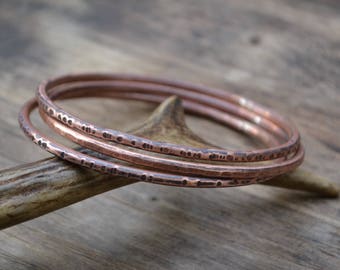 Women's copper bangle, women's copper bracelet, round copper bracelet, simple copper round bangle set, copper bangle set, stacking bangle