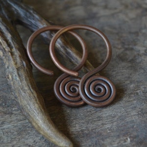 Spiral gauge earrings, boho ear weight, copper ear weight, spiral ear weights, tunnel earrings, spiral stretched ear earrings, copper plugs