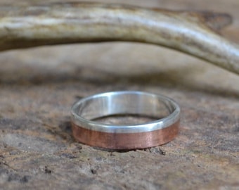 Sterling copper men's wedding ring band, copper and sterling ring band, simple copper and sterling ring band, wedding ring band, men's ring