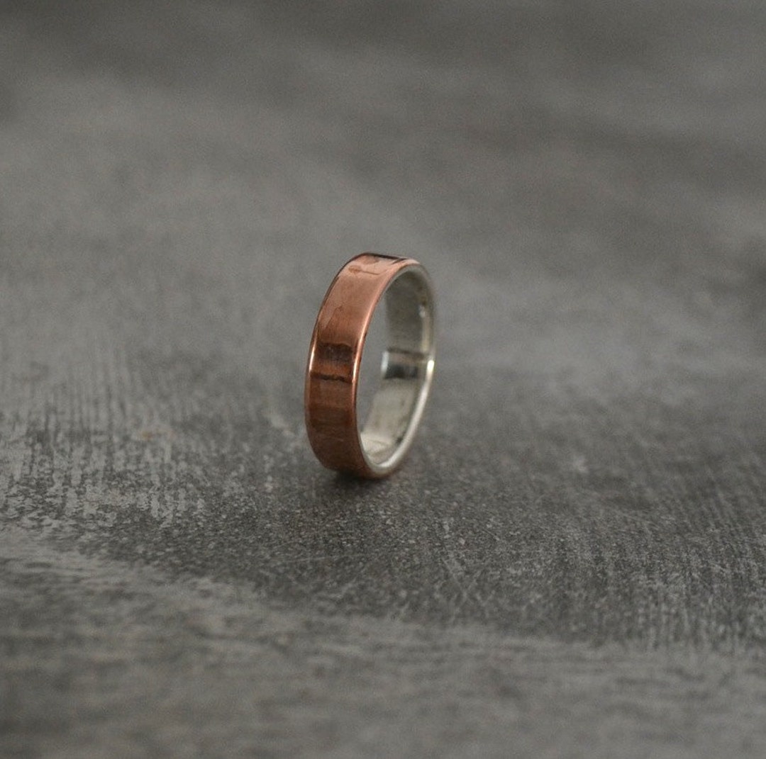 Sterling Copper Men's Wedding Ring Band, Copper and Sterling Ring Band ...