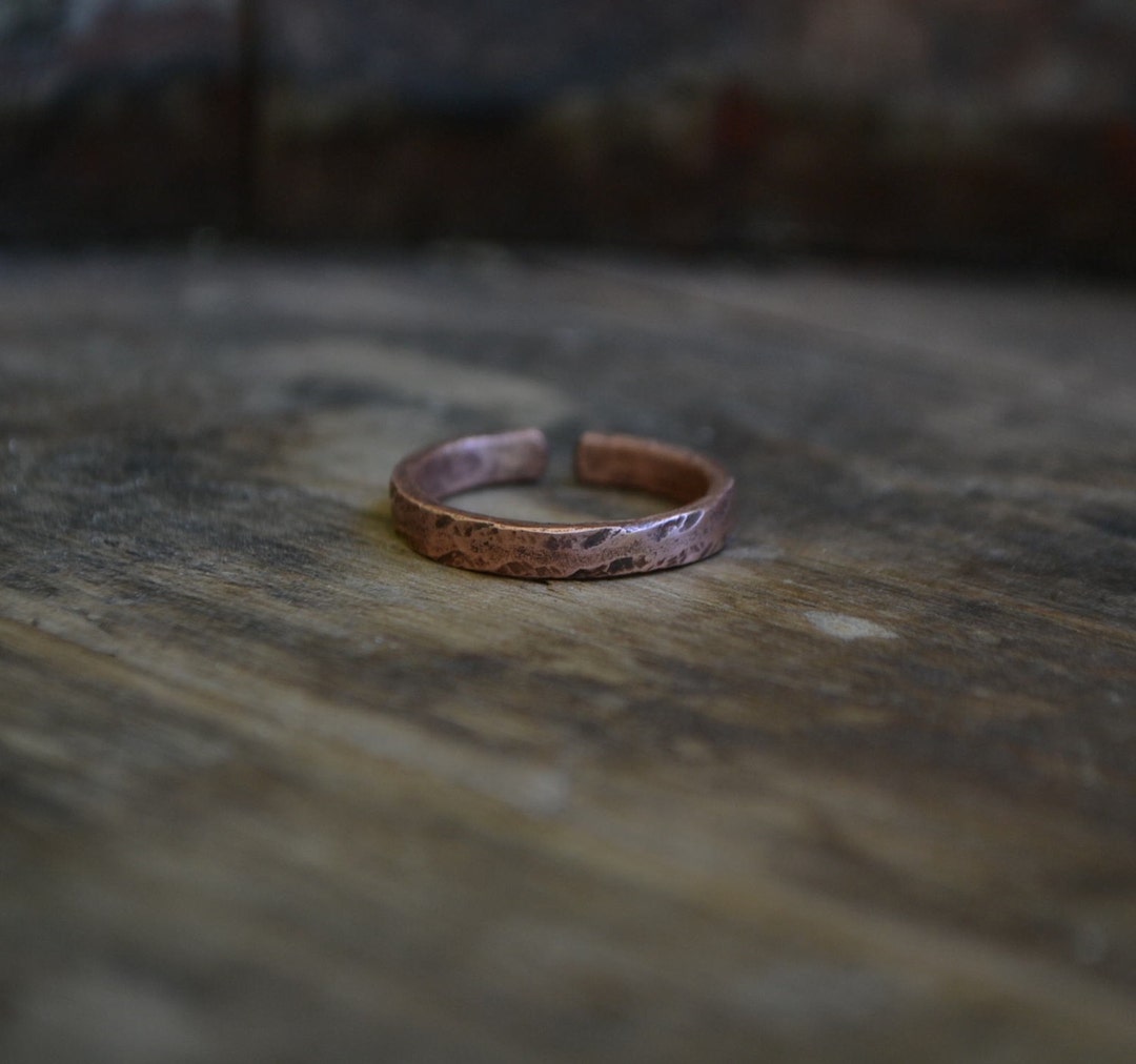 Simple Adjustable Copper Ring Band, Rustic Copper Ring Band, Textured ...
