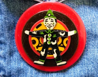 OOAK Brooch made from Vintage Tin Joker Toy