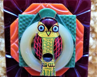 SALE! OOAK Vintage Tin Owl Brooch