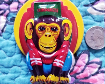 SALE!  Large Chimpanzee Brooch made from Vintage Tin Clicker and Buckles