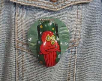 OOAK Whimsical Octopus Vintage Metal Clicker Pin