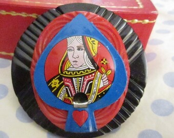 Original QUEEN OF HEARTS Brooch Made from Vintage Tin Whistle