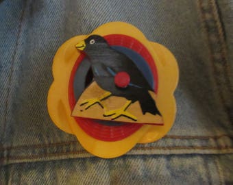 Large OOAK Black Crow Puzzle Piece Pin