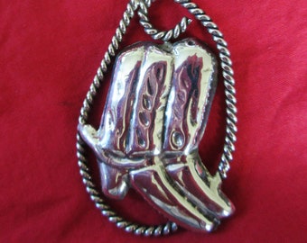 Sterling Silver Cowboy Boots with Lariat Pendant - made in Mexico