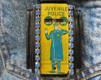 OOAK  Vintage "Juvenile Police" Tin Whistle Brooch