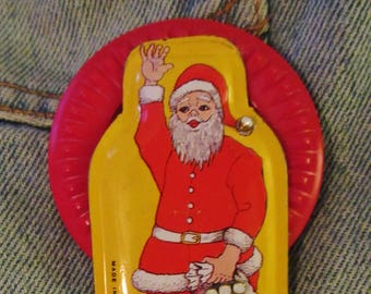 OOAK Vintage Santa Claus Tin Clicker Brooch